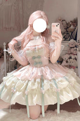 BXOXO - Pink/Green Love God's Promise Sleeveless Multi-layer Ruffle Sweet Elegant Princess Lolita Dress